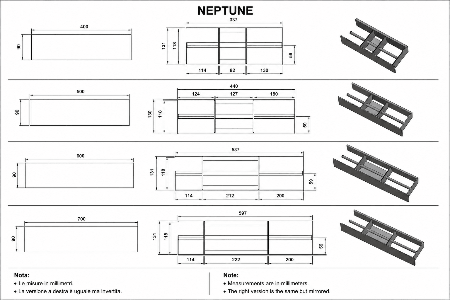 NEPTUNE 3 in 1 con tubo laterale - sizze